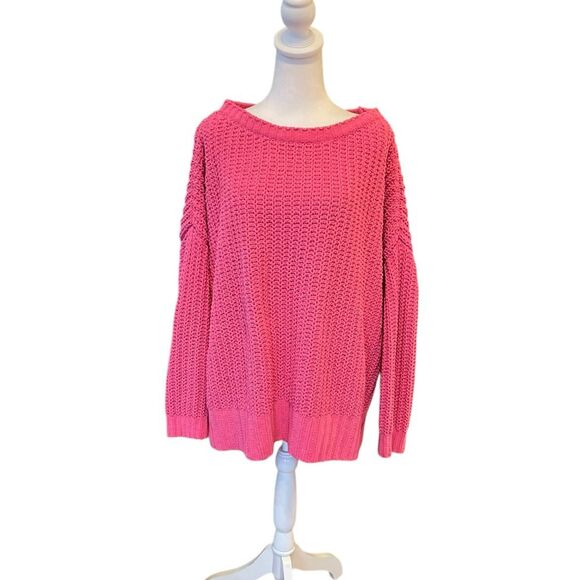 American Eagle AE Slouchy Snowsoft Sweater Pink Chunky Knit Womens Medium - Picture 1 of 10